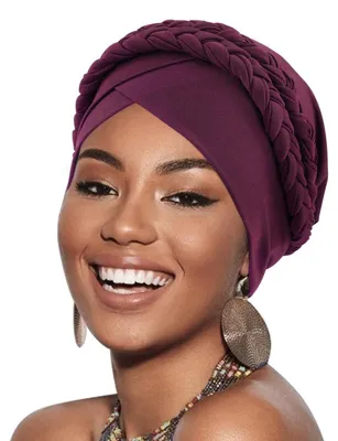 Immagine prodotto di Turbante da donna, cuffia intrecciata, colore marrone rossiccio, realizzata in poliestere