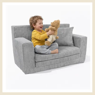 Produktbild von Kindersofa aus Schaumstoff Rosalia Stilvoller Komfort für das Kinderzimmer Ausklappbar Kindermöbel Polstersofa Hellgrau
