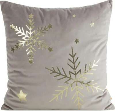 Image de EUROFIRANY | Housse de coussin décoratif - Taie d'oreiller décorative de Noël - 45 x 45 cm - Beige - Motif flocon de neige - Taie d'oreiller de Noël - Noël
