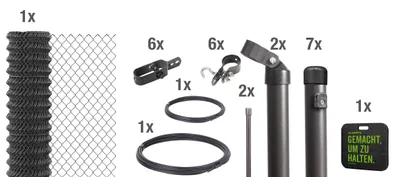 Immagine prodotto di Recinzione in rete metallica Alberts 630973, set completo da fissare nel cemento con supporti a ginocchio, color antracite metallizzato, altezza 175 cm, lunghezza 15 m
