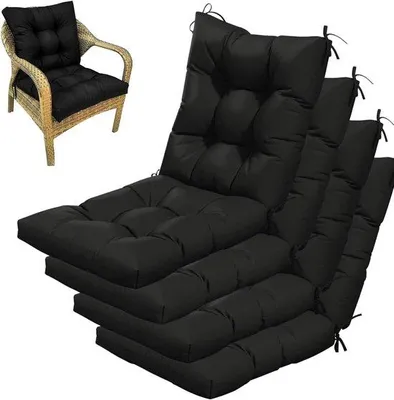 Produktbild von Sitzkissen Set für Gartenmöbel - Bequeme Polster mit Befestigungsbändern - 4er Pack - Schwarz