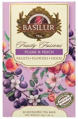 Obrázok produktu pre Ovocný čaj Basilur Plums & Peach, 20 vrecúšok po 1,8 g