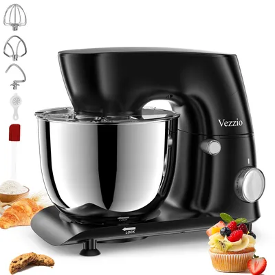 Standmixer 5,5 L Edelstahl, 10 Stufen, Rührbesen, Knethaken, schwarz