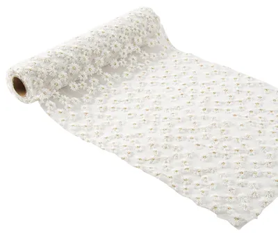 Immagine prodotto di Runner da tavola "Schleier" ricamato, bianco e oro, 24 cm x 3 m, motivo floreale -