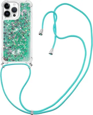 Produktbild von iPhone 16 Pro Max Hülle - Coverup Liquid Glitzer Back Cover mit Handykette - Grün