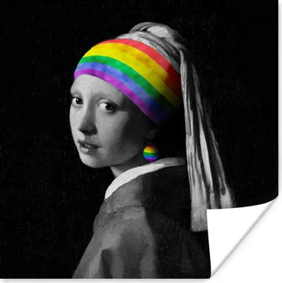 Produktbild von MuchoWow® Poster Das Mädchen mit dem Perlenohrring - Vermeer - Regenbogen 100x100 cm - Babyzimmer