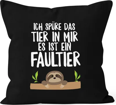 Produktbild von Faultier Kissen-Bezug Ich spüre das Tier in mir, es ist ein Faultier Kissen-Hülle Deko-Kissen 40x40 Baumwolle MoonWorks® schwarz unisize