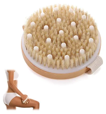 Produktbild von Trockenbürste, Körperbürste, Massagebürste, Körperbürste mit Naturborsten, Cellulite-Bürste, Badebürste, für trockene Haut, Lymphdrainage und Cellulite-Behandlung