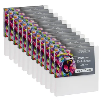Obrázok produktu pre Cretacolor napnuté plátno 20 x 20 cm – 12 ks – sada plátien – prémiové maliarske plátno na drevenom ráme – bavlnené plátno pre akryl, olej a zmiešané techniky