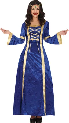 Produktbild von Prinzessin Magierin Kostüm Mittelalter Karneval Zauberin Märchengestalt Edelgewand Fantasiekleid Kostümfest Rollenspiel Historische Tracht Märchenkönigin Fantasy Kostüm, Größe: 42 - 44 (L) Farbe: Blau