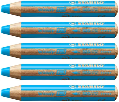 Produktbild von Buntstift, Wasserfarbe & Wachsmalkreide - STABILO woody 3 in 1 - 5er Pack - cyanblau