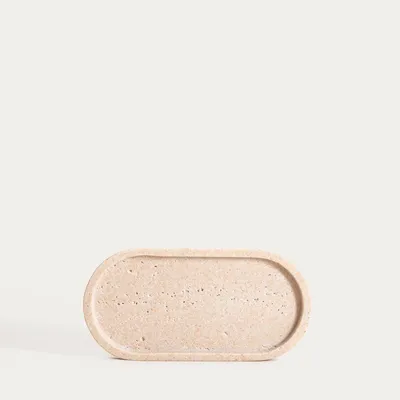 Zdjęcie produktu dla HOMLA Taca dekoracyjna ONDA owalna beżowa o wyglądzie trawertynu 25x12x1,5 cm