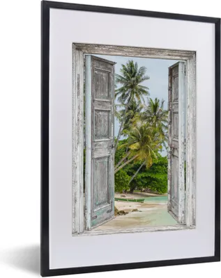 Produktbild von MuchoWow® Gerahmtes Poster Tropisch - Palme - Blick - Meer 30x40 cm - Poster mit Schwarzem Bilderrahmen Wandposter Rahmen Foto Bilder - Wandposter Schlafzimmer