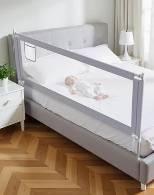 Produktbild von Rausfallschutz für Bett mit 200 cm | Höhenverstellbarer Rausfallschutz für Boxspringbetten, mit Befestigungsgurten, werkzeugfreie Montage, Hellgrau (1 Stück)