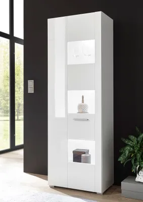 Produktbild von Vitrine Corado 58cm weiß Hochglanz Standvitrine Wohnzimmer Modern Höhe 170cm