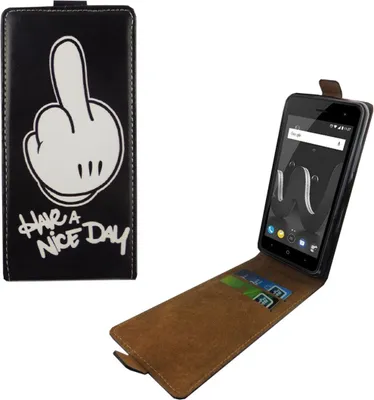 Produktbild von Handyhülle Tasche Flip für Wiko Jerry 2 Mittelfinger