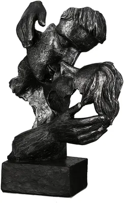 Skulptur Paar Kuss, Antik-Silber, Poly, Höhe 28 cm