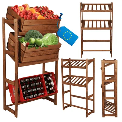Produktbild von MODO24 Kistenregal Holz, 3 Kistenböden, 3 Getränkekisten, Getränkekistenhalter, Lagerregal, Keller, Massivholz Kiefer, 124,2x70x33 cm, Braun, LSR