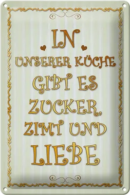Produktbild von Blechschild in unserer Küche gibt es Zucker, 30x20 cm, Blechschilder Spruch Küche