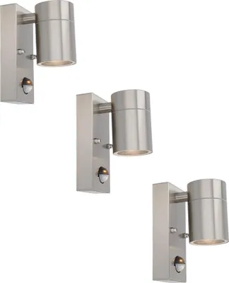 Produktbild von hoftronic LED Wandleuchten 3er Set 4W GU10 4000K IP44 Edelstahl Sensor