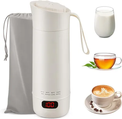 Produktbild von Reise Wasserkocher, 400ML Tragbarer Wasserkocher Thermobecher, 300W Schneller Wassererhitzer, Automatische Abschaltung, Mini-Wasserkocher, Beige