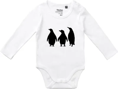 Produktbild von Huuraa Baby Body Pinguine Silhouette 80 White  Baumwolle Fairtrade Langarmbody Geschenkidee