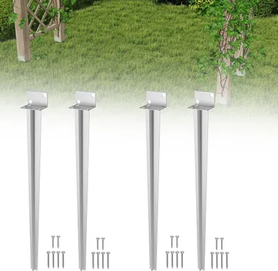 Obrázok produktu pre LZQ zemná objímka pre drevené stĺpiky 60 x 700 mm, podpera stĺpika v tvare L - pozinkovaná strieborná, záhradná zemná objímka, 4 kusy