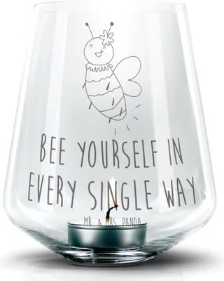 Produktbild von Mr. & Mrs. Panda windlichtglas Biene Blume - Transparent - Geschenk, Kerzenhalter, Laterne, Teelichthalter, Glas, Windlicht