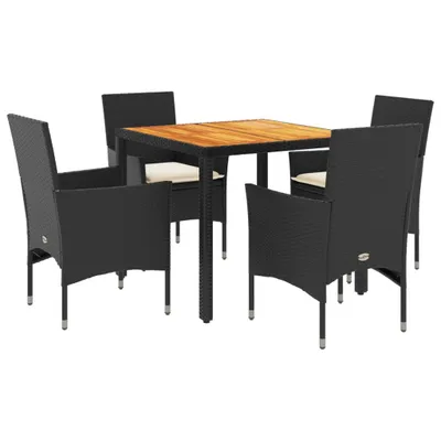 Immagine prodotto di vidaXL Set da pranzo da giardino 5 pezzi con cuscini in polirattan nero acacia