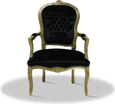 Produktbild von Barockstuhl Barock Stuhl Salon Salonstuhl Armlehne Schwarz Gold Stoff Esszimmer Wohnzimmer Klassisch Premium Luxus Modern Retro Elegant Modern TOP