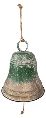 Zdjęcie produktu dla Clayre & Eef Figurka świąteczna z dzwonkiem, Ø 42 x 46 cm, zielona, metalowa