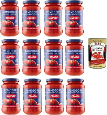 Produktbild von 12x Barilla Sugo Pomodoro e Datterini, Sauce mit 100% italienischen Tomaten, Sauce für Pasta 400g + Italian Gourmet polpa 400g