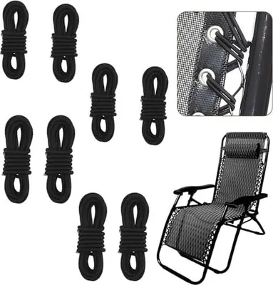 Produktbild von 8 Stück Gummischnur für Liegestuhl, Hochwertiges Elastische Schnur für Sonnenliege Schwarz Ersatzkabel für Zero Gravity Chair für Relax Liegestuhl Gartenstuhl Elastikschnüre