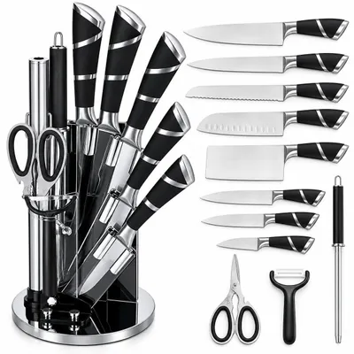 Produktbild von Messerblock (12tlg), Küchenmesser-Set, 9 Messer mit Messerständer, Schere & Schäler