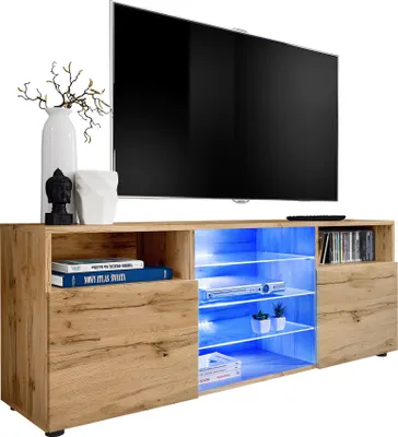 Produktbild von Komodee | TV-Schrank mit 3 Glasböden und 2 Türen Urbino, Korpus Wotan Matt Frontfarbe Wotan Matt