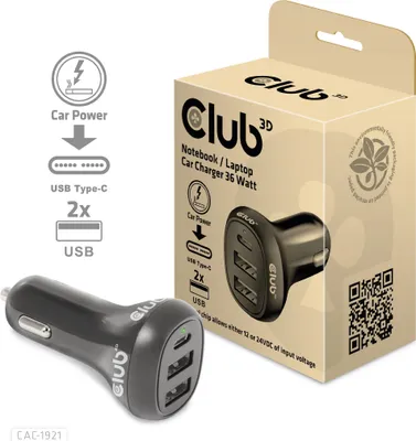 Immagine prodotto di CLUB3D USB KFZ-Ladegerät 1xUSB C 2xUSB A 36W 12/24V retail