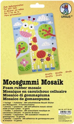 Produktbild von Moosgummi Bastelset Giraffe selbstklebend, 384 Sticker in 6 Farben, inkl. Aufsteller & Schmucksteine