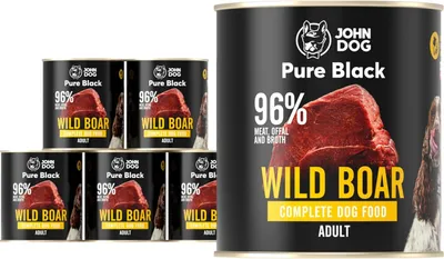 Produktbild von John Dog Hundenassfutter Pure Black Wild - Premium Getreidefreies Hundefutter mit 96% Fleisch - Monoprotein Nassfutter für ausgewachsene Hunde 6 x 800g
