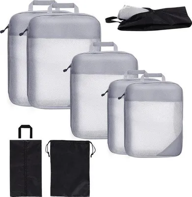 Produktbild von Famanu Koffer-Organizer 7-teilig - Kompressionspackwürfel für Koffer und Rucksack, grau