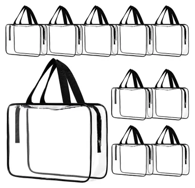 Produktbild von 10 Stück Große Aufbewahrungstaschen, Transparente Kosmetiktaschen aus PVC, Wasserdichte Kulturbeutel für Reisen, Arbeit, Strand und Einkäufe - TSA-zugelassene Handgepäckbeutel