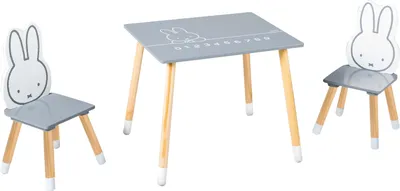 Produktbild von roba Kinder Sitzgruppe miffy®, 2 Kinderstühlen & 1 Tisch, Holz, dunkelgrau, weiß, lackiert