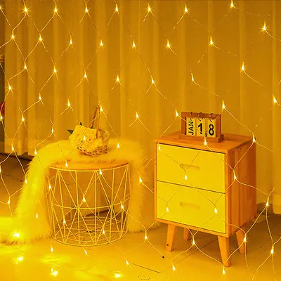 Produktbild von FIVMEN LED Lichternetz 3x2m Lichterkettennetz 250 LEDs Lichtervorhang mit Stecker 8 Modi Lichtlinie Weihnachtsbeleuchtung für Hochzeit Party, Warmweiß