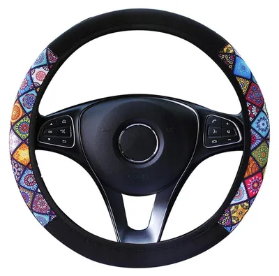 Obrázek produktu pro Potah na volant, etno styl, mikrovlákno, univerzální, 37-38 cm, prodyšný, protiskluzový