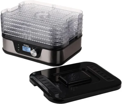 Productafbeelding van KRAFT&DELE | Roodwarmteapparaat van roestvrij staal, droogapparaat met 5 in hoogte verstelbare plateaus, LED-display, 420W, 35-70°C, 48 uur timer, geschikt voor voedingsmiddelen, paddenstoelen, fruit, vlees, vis, groenten, BPA-vrij