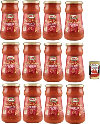 Produktbild von Star Il Mio Gran Ragu' con Polpette di Salsiccia,Tomatensauce mit Schweinefleisch und Wurst Frikadellen, Glas, 12x 360g + Italian Gourmet polpa 400g