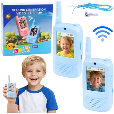 Zdjęcie produktu dla Walkie Talkie dla dzieci Kamera do nagrywania rozmów wideo w kolorze niebieskim