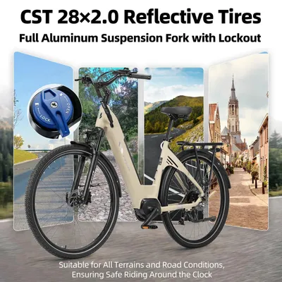 Image de Vélo électrique C7SE - Moteur central 250W, 75 Nm - Batterie lithium 36V 18Ah - Roues de 71 cm - Freins à disque hydrauliques - Jaune