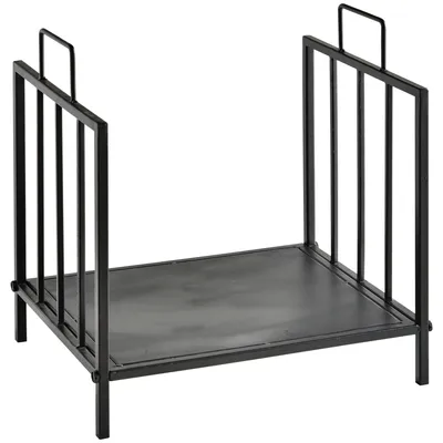 Image de HOMCOM Range bûches Porte-bûches Etagère porte bois de cheminée charge max. 15 Kg dim. 44L x 33l x 46H cm métal époxy noir