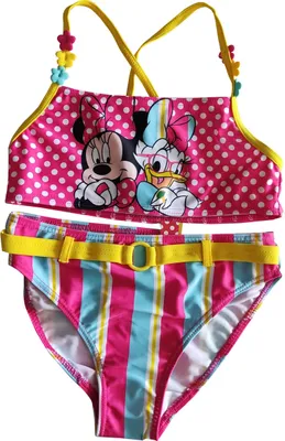 Produktbild von Disney Minnie Maus Daisy Duck Badeanzug Bikini 2-teilig Pink Gelb mit Punkten für Kinder Gr. 98