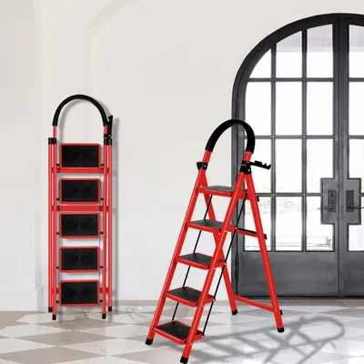 Produktbild von 5 Stufen Kleine Leiter,Trittleiter mit Anti-Rutsch,Tritthocker Klappbar bis 120KG,Stahlleiter Klapptritt Haushaltsleiter für Zuhause Küche Wohnwagen